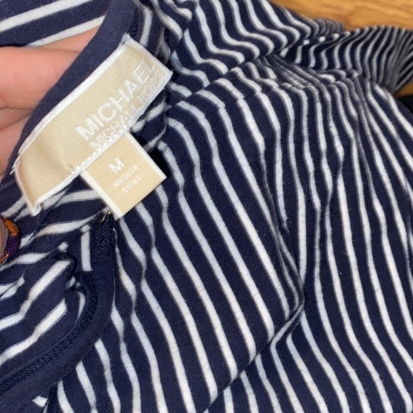 Michael Kors navy striped long sleeve top gold zippers slight signs of wear M. - Picture 4 of 5